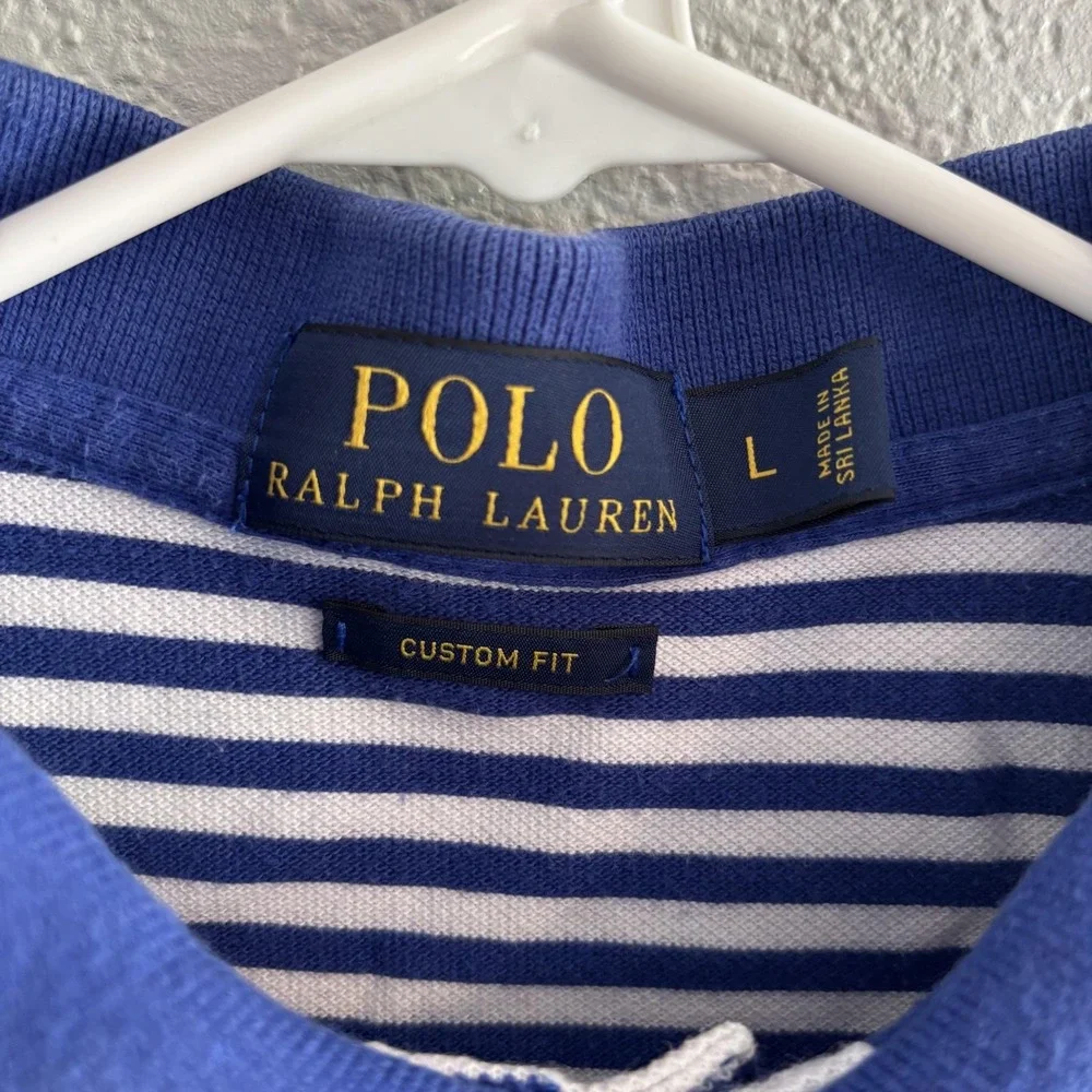 Polo Ralph Lauren Polo Shirt Mens Large Blue Striped Custom Fit Preppy